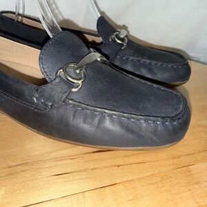 Geox Respira Womens Navy Blue Leather Horsebit Loafers D4245A Size 38.5 US 8.5